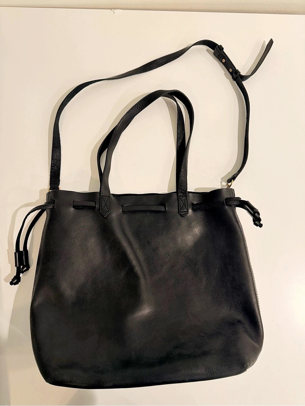 Madewell The Drawstring Transport Tote Leather Black Tote